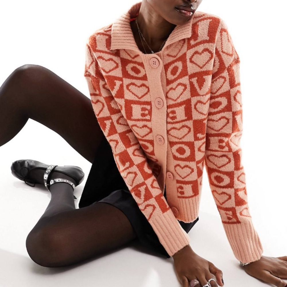 ASOS Violet Romance Collared Cardigan in Love Print